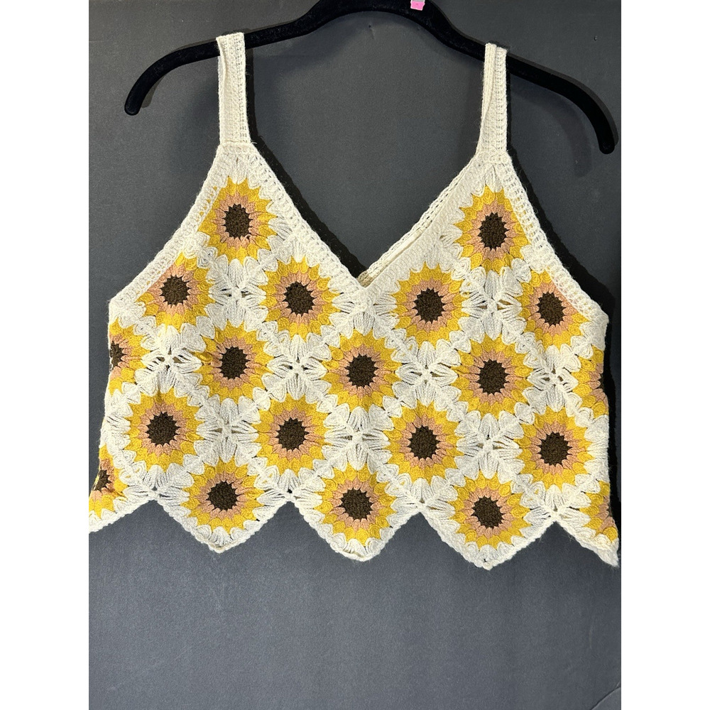 Altar'd State Large Sunflower Crochet 80's 90's Retro Hippie Knit Crop Top